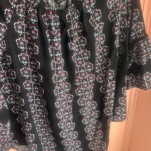 New Directions Black and Red Patterned Top Boho Whimsygoth